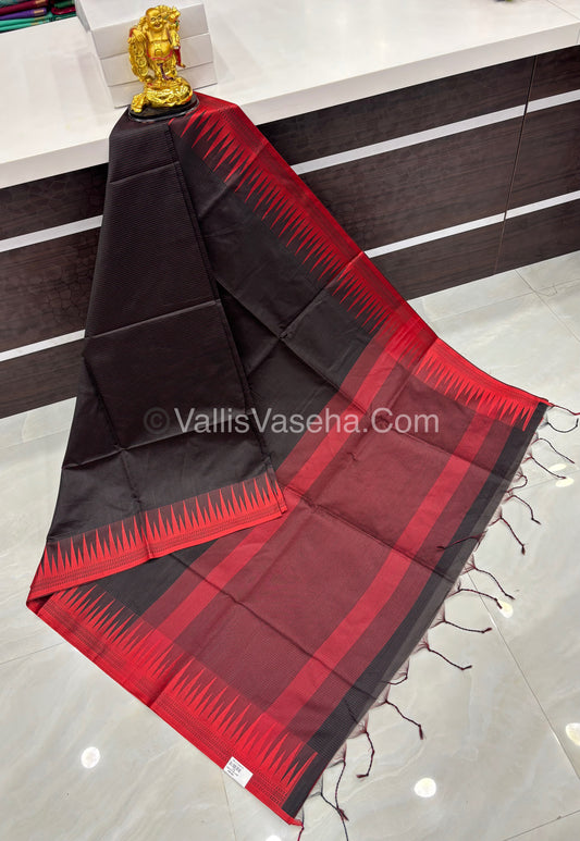 Semi Raw Silk - Black With Red Shade - VVRS007