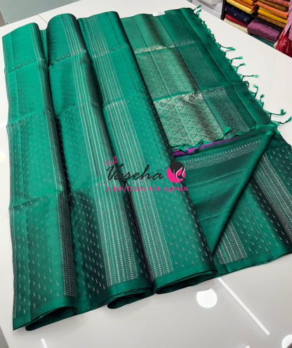 Pure Soft Silk Saree - Border Less  - Dual Tone Green Shade - VVPSS131