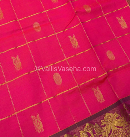 Semi Silk Cotton Saree - Pink with Green shade - VVSSC002