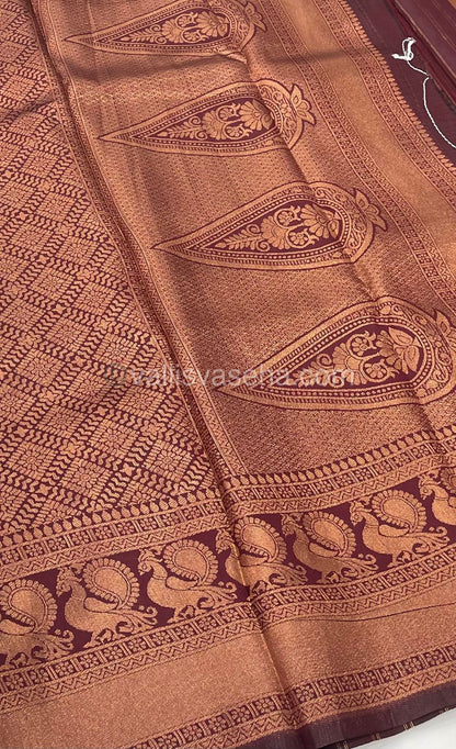 Semi Silk Saree - Kanchi Semi Silk Style - Peacock Border - VVSSS006