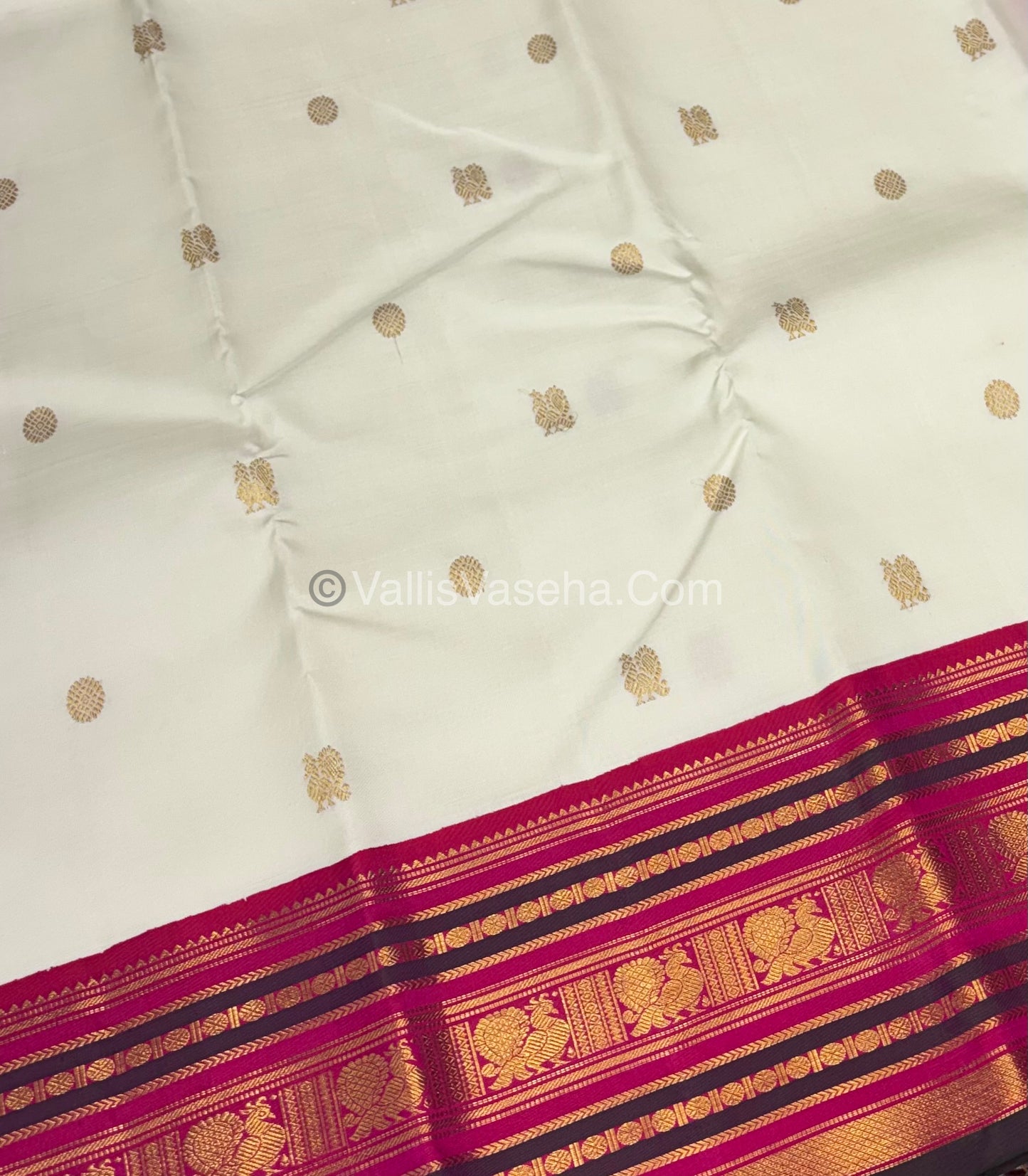 Pure Vintage Korvai Kanchipuram Silk Saree - Cream / Half White & Peachish Pink Combo - VVPS022