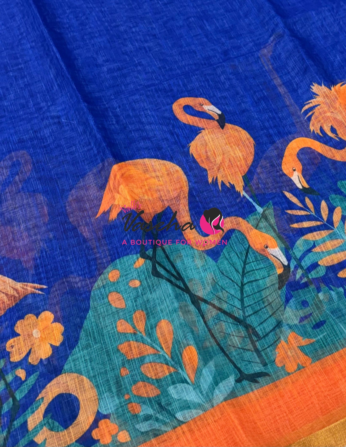 Linen Mixed Cotton Saree - Printed - Blue With Blue Shade - VVLMP002