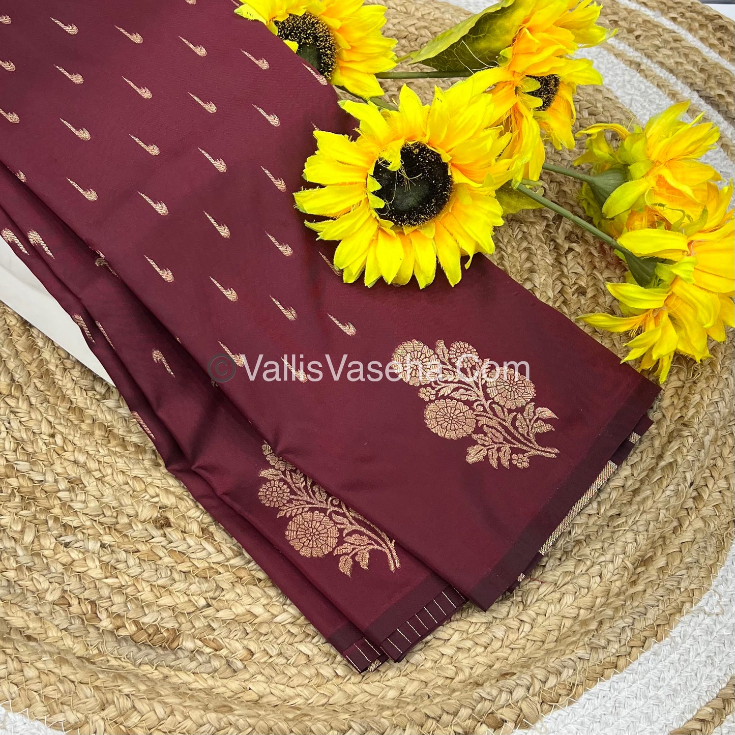 Semi Soft Silk - Flower  Butta Border - Maroon  Shade -VVSSS016