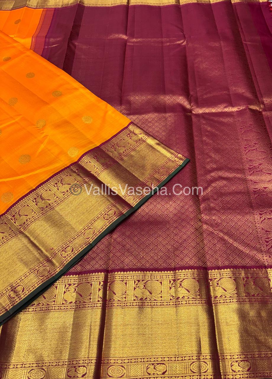 Pure Vintage Korvai Kanchipuram Silk Saree - Mango Yellow & Maroon Combo - VVPS038