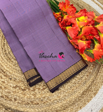 Pure Soft Silk Saree  -  Lavender With Wine Brown Combo - VVPSS146