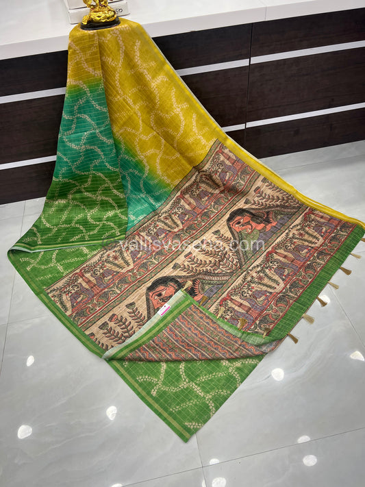 Semi Chanderi Saree - Fusion Of Bandhini & Madhubani- VVSCS002