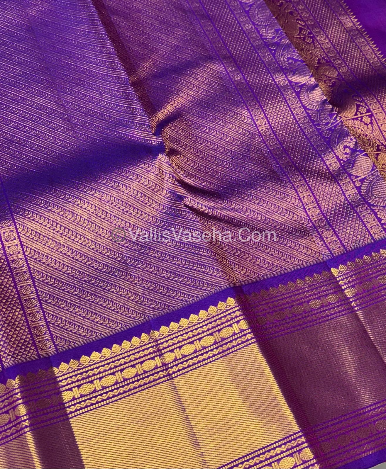 Pure Vintage Korvai Kanchipuram Silk Saree - Yellow & Purple Combo - VVPS032
