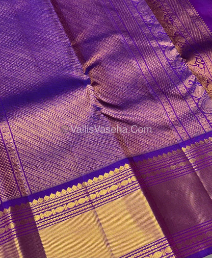 Pure Vintage Korvai Kanchipuram Silk Saree - Yellow & Purple Combo - VVPS032