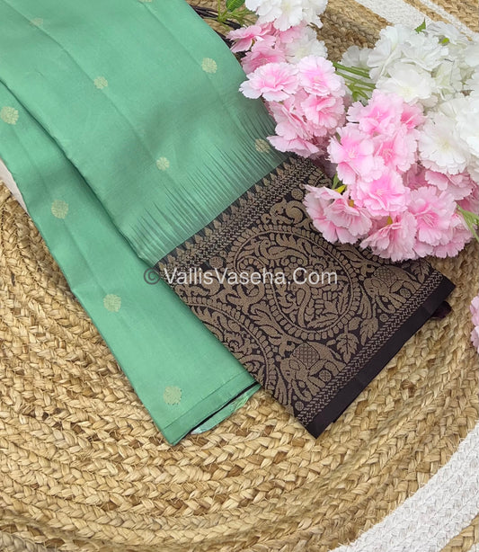 Pure Soft Silk Saree - One Side Border - Pastel Green & Coffee Brown Combo - VVPSS045
