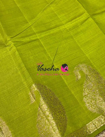 Semi Tussar Silk - Small Mango -  Green Shade - VVSTS002