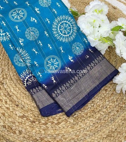 Chanderi Mixed Cotton Saree - Varli Prints - VVMCV001