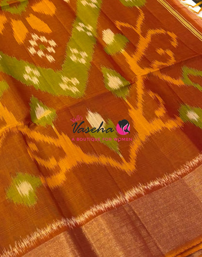 Pochampally Silk Cotton Saree - Blue & Orange Shade - VVPPS001