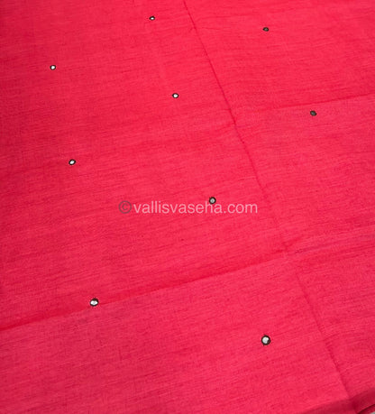 South Mixed Cotton - Mirror Work Embroidery - Peachish Pink with Brown - VVPCM002