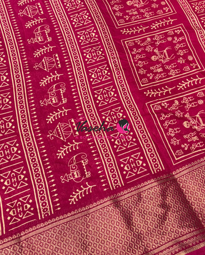 Semi Binny Silk - Varli Design - Pink Blue Shade  - VVSBS010