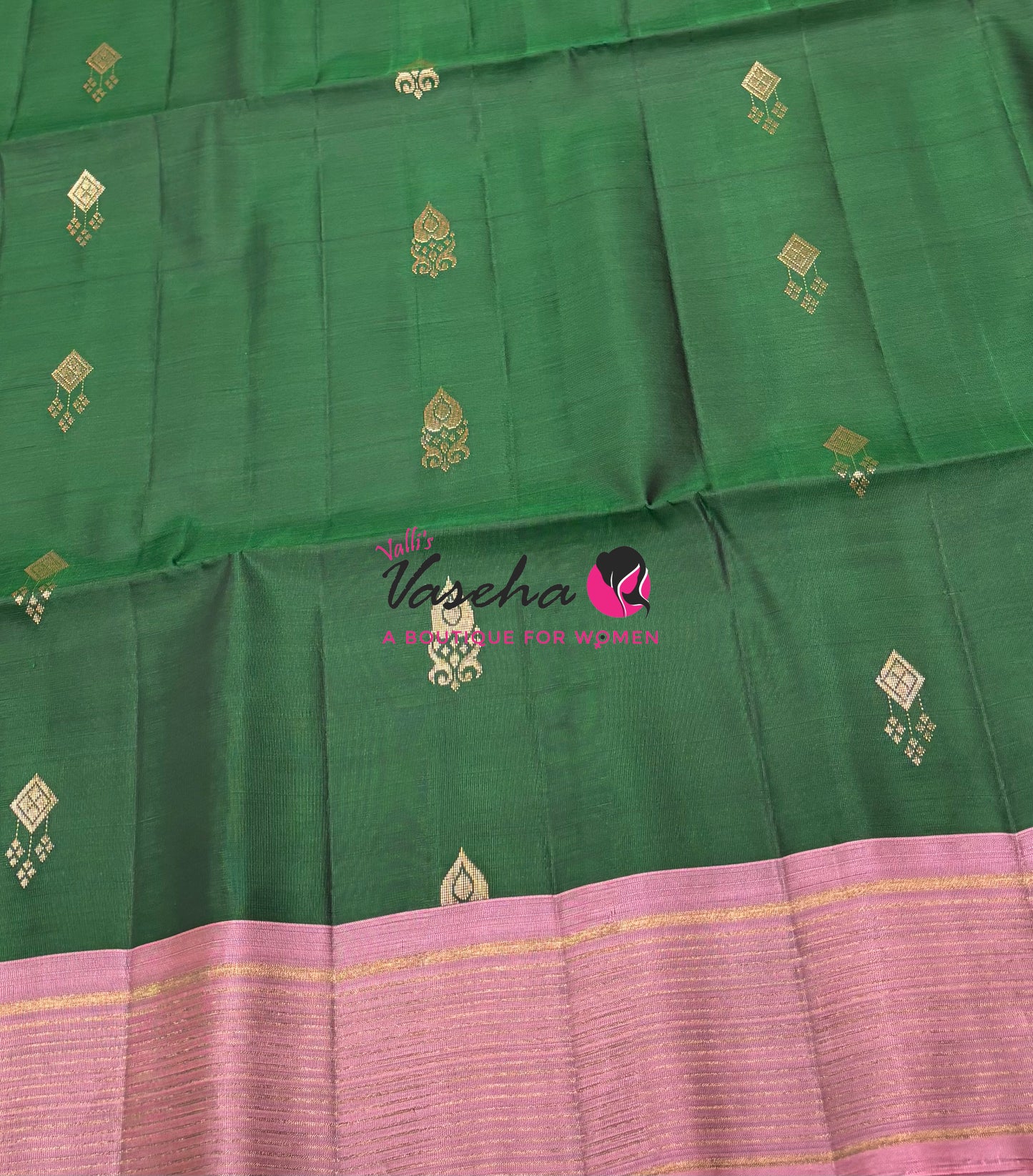 Half Mixed  Soft Silk Saree - (1.75 warp) Green & Onion Pink - VVPSS090