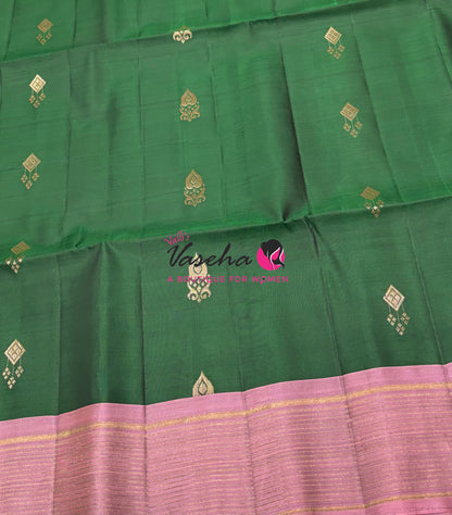 Half Mixed  Soft Silk Saree - (1.75 warp) Green & Onion Pink - VVPSS090
