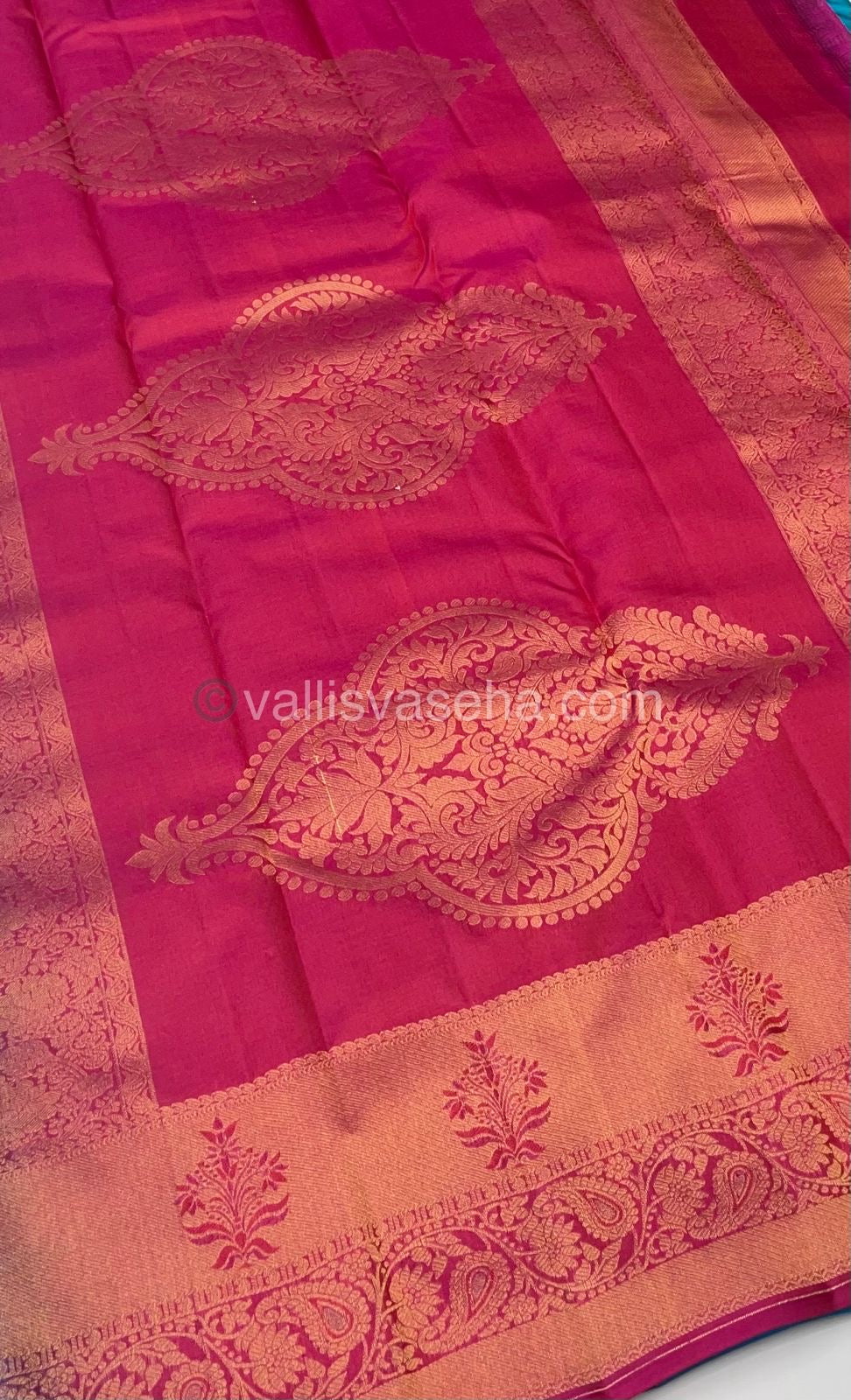 Pure Soft Silk Saree - Light weight - Double tone Blue with Peachish Pink shade - VVPSS025