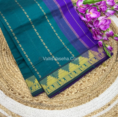Semi Silk Cotton Saree - Ramar Green With Purple Shade - VVSSC005