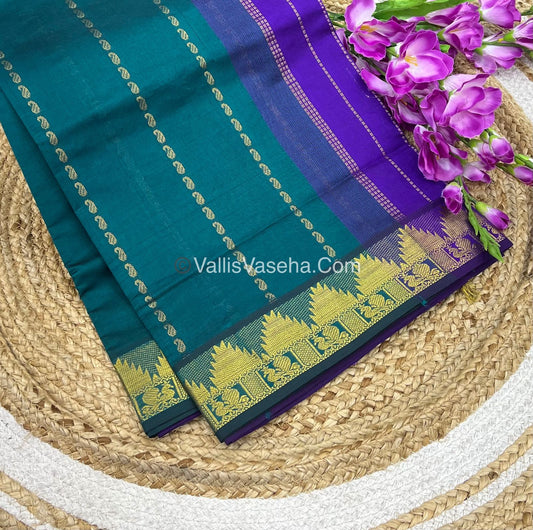 Semi Silk Cotton Saree - Ramar Green With Purple Shade - VVSSC005