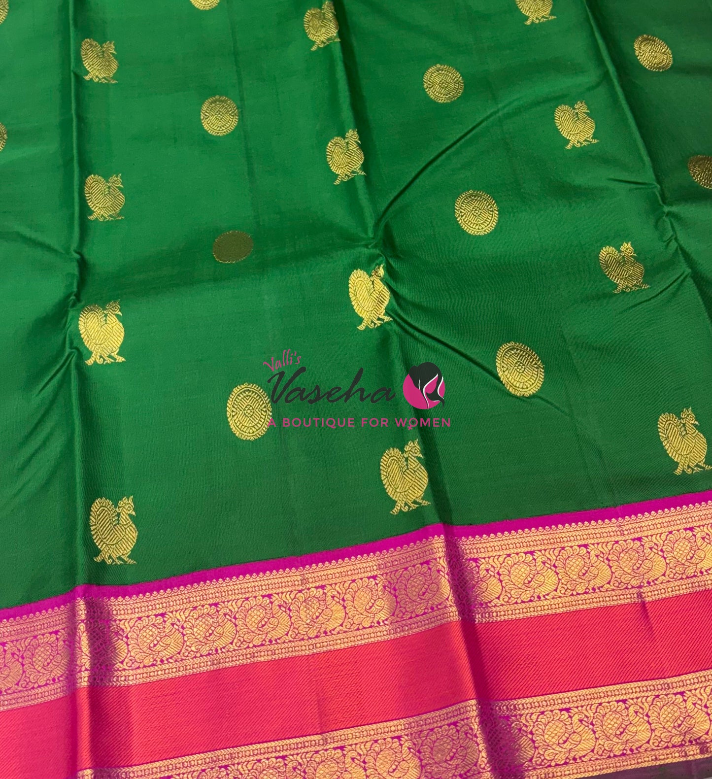 Pure Vintage Korvai Kanchipuram Silk Saree - Green & Pink Combo - VVPS038