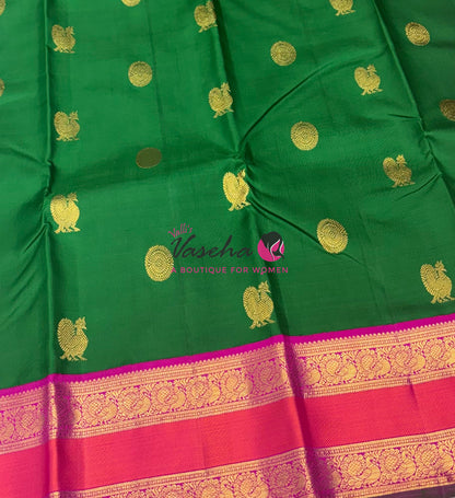 Pure Vintage Korvai Kanchipuram Silk Saree - Green & Pink Combo - VVPS038