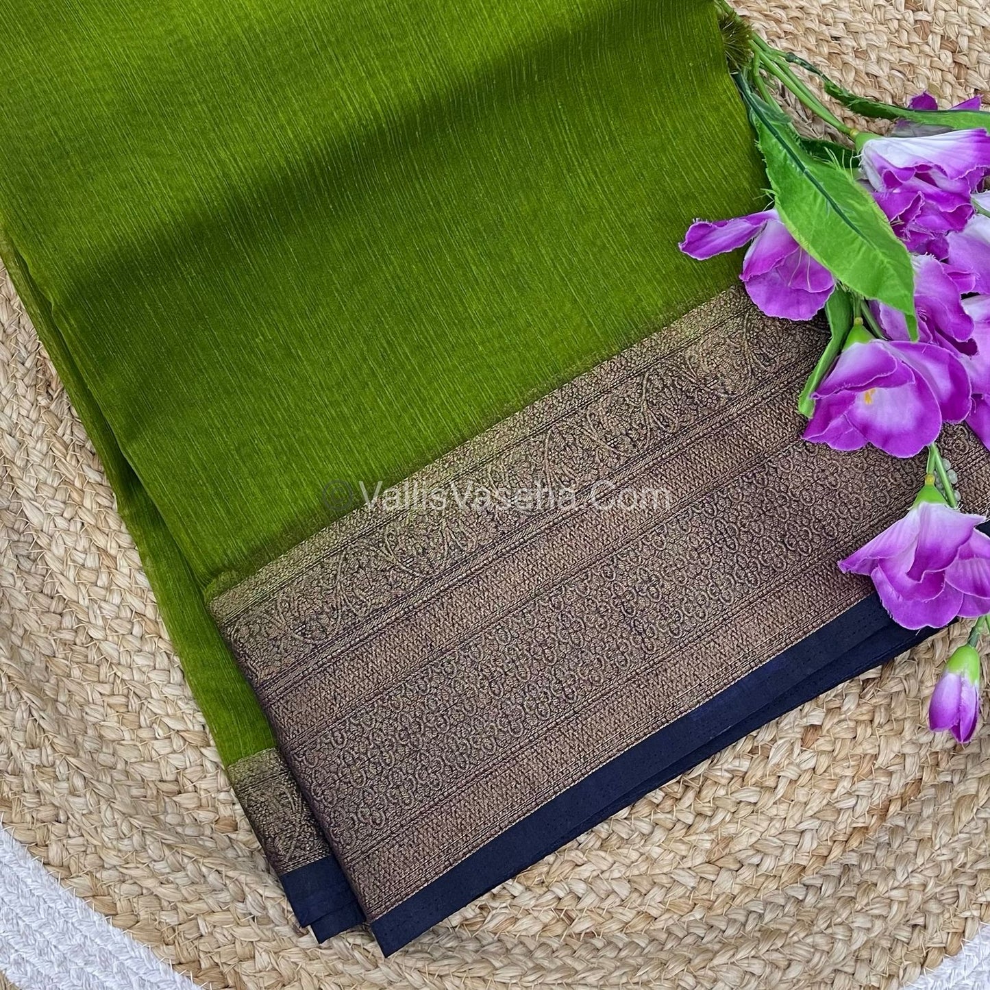 Bamboo Silk Saree - Green With Blue Shade - VVBSS008