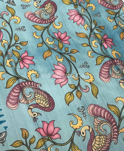 Semi Tussar Silk - Blue With Blue Shade  - VVSTS040