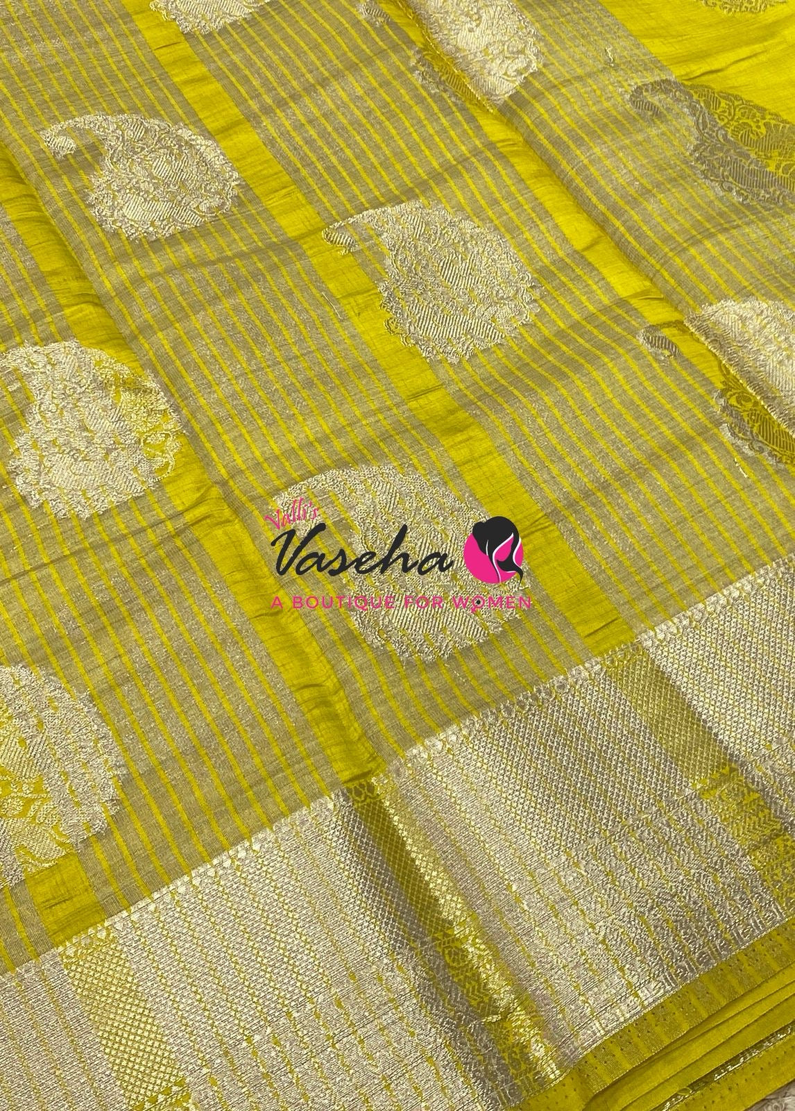 Semi Tussar Silk Saree | Lemon Yellow Shade |VVSTS055