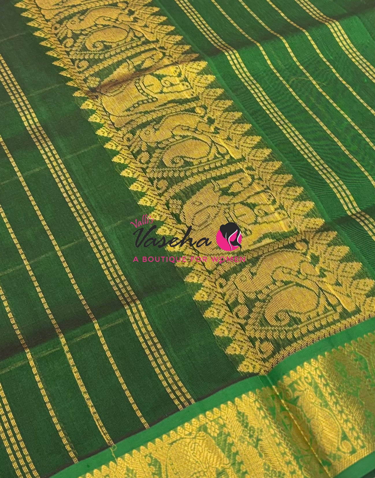 Pure silk  Cotton Saree - Checked Pattern with Butta - Coffee Brown & Green Shade - VVSCC005