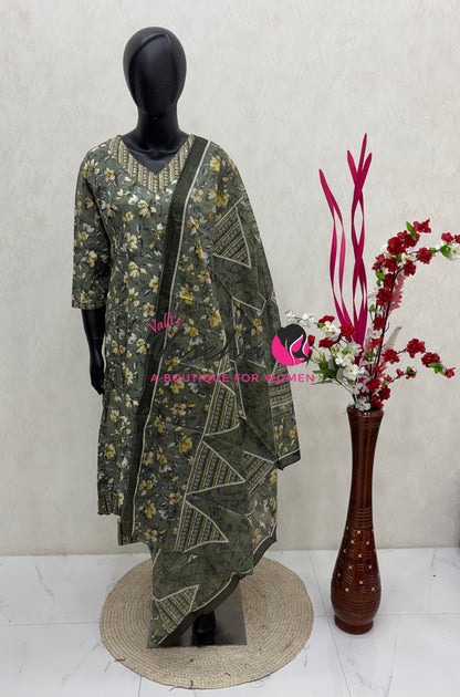 Ready Made - Anarkali - Salwar, Kameez & Duppatta(3pc)- Printed Cotton - VVAS011