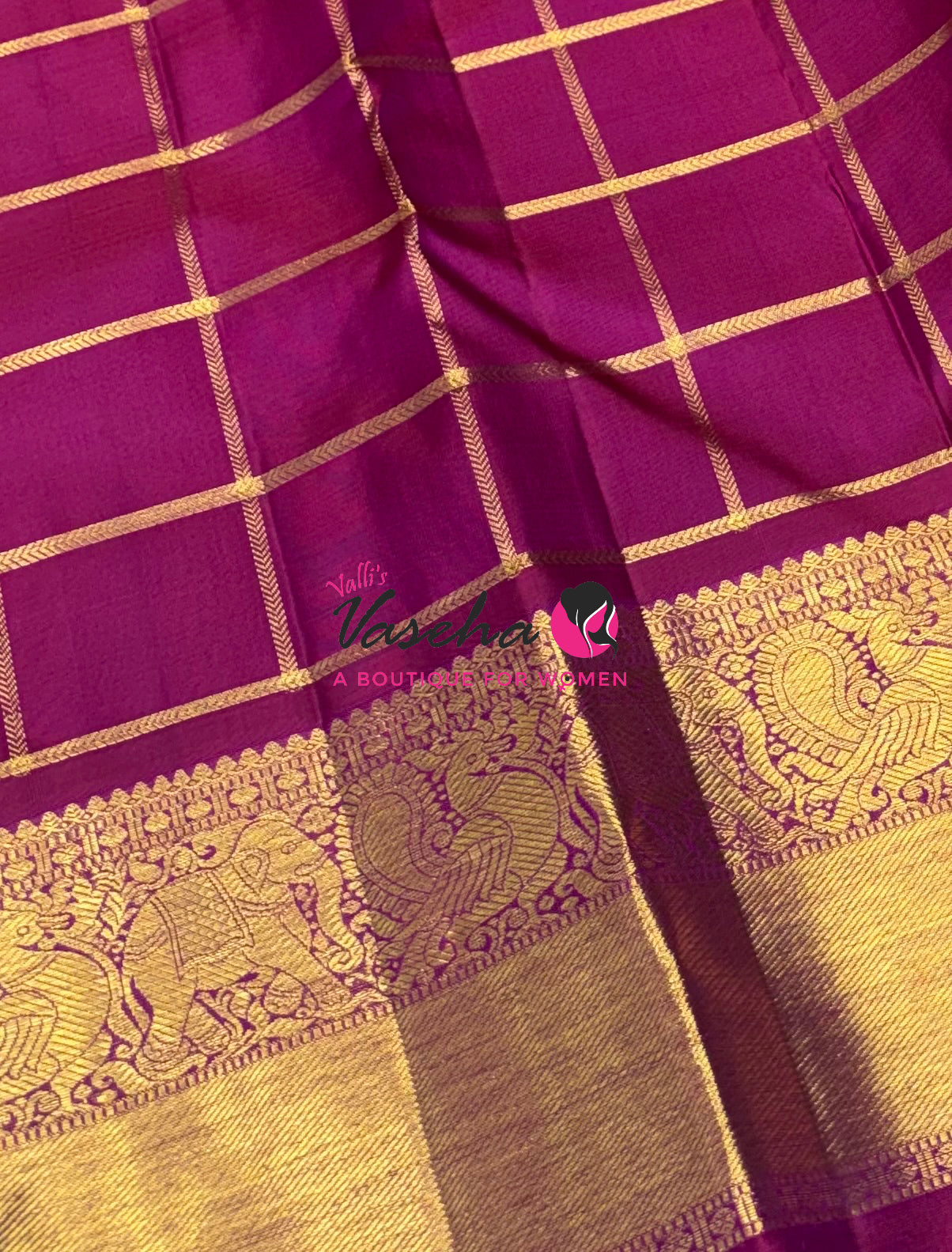 Pure Kanchipuram Silk Saree - Dual Tone Gold & Pink Combo - VVPS025