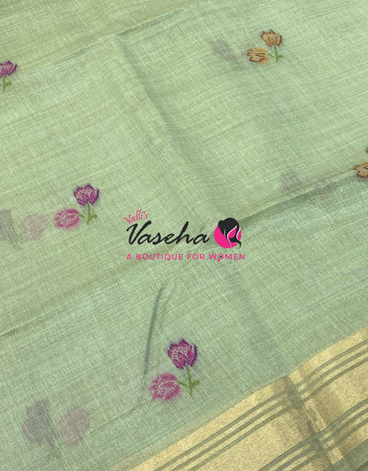 Muga Tissue Linen Saree - Blue   Shade - VVMLT001