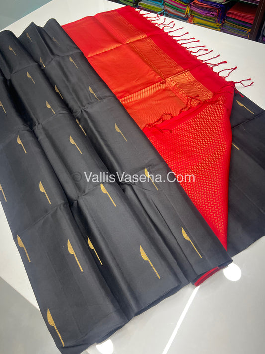Pure Soft Silk Saree - Light weight - Border Less - Black & Reddish Maroon - VVPSS035