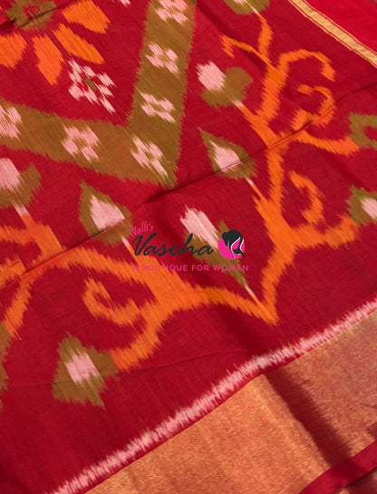 Pochampally Silk Cotton Saree - Blue & Red Shade - VVPPS001