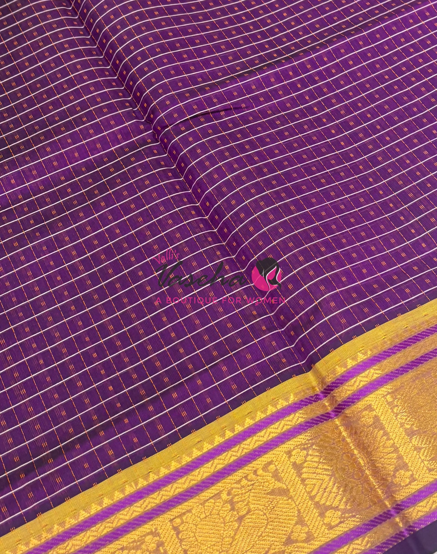 Pure Silk Cotton Saree - Purple With Yellow  - Lakshadeepam Design - VVPLD001
