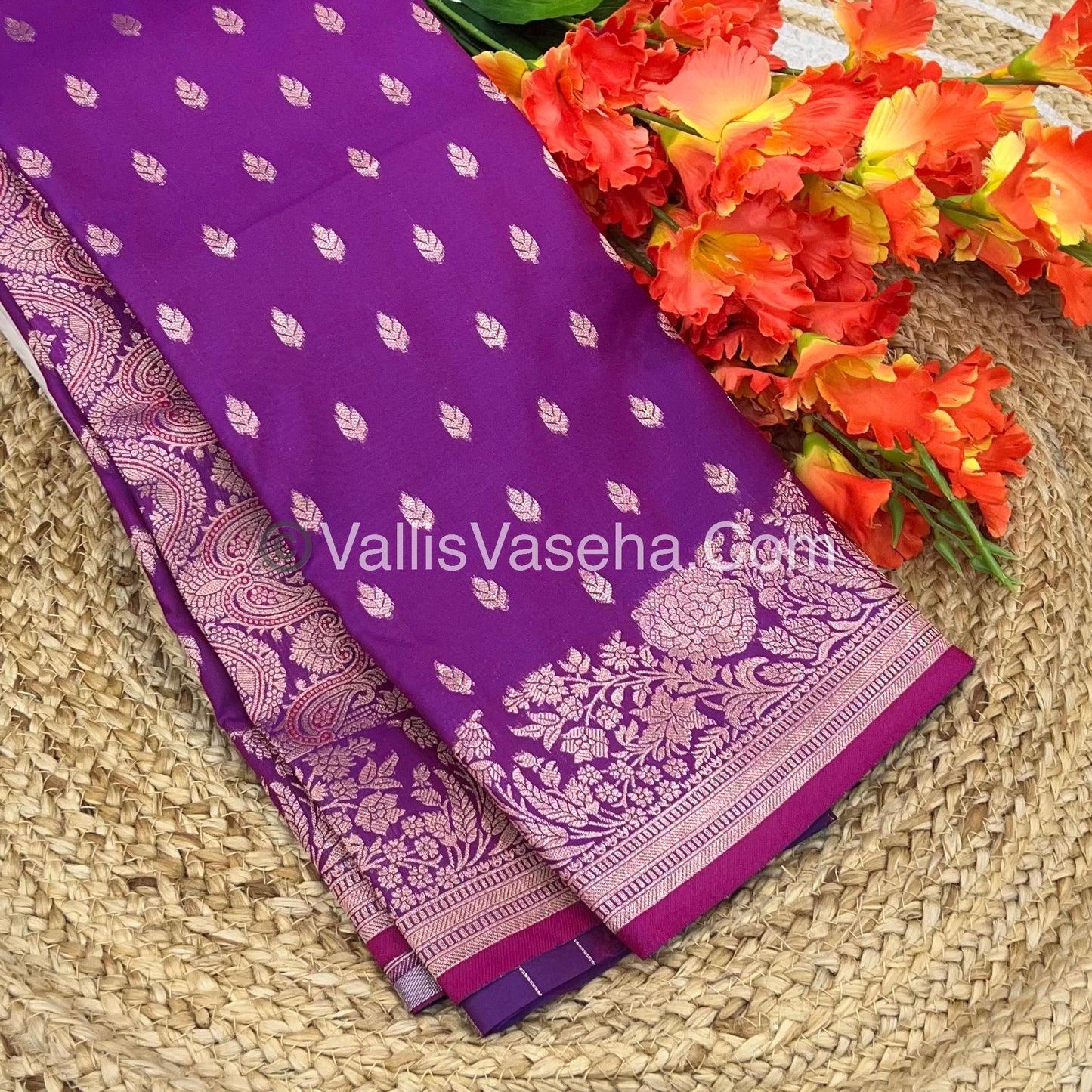 Semi Soft Silk with Border - Purplish Pink Shade  -VVSSS012