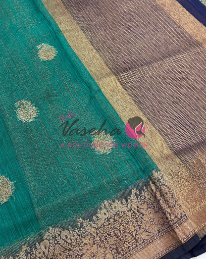 Bamboo Silk Saree- Green with Blue Shade - VVBSS014