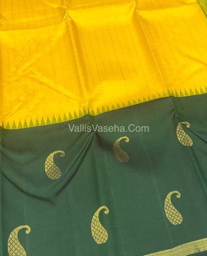 Pure Vintage Korvai Kanchipuram Silk Saree - Yellow & Green Combo - VVPS022