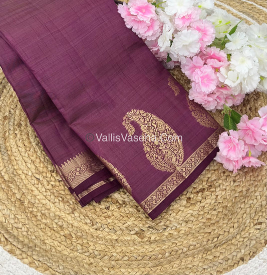 Semi Tussar Silk  - Purplish Wine Shade - Small Mango Butta - VVSTS002