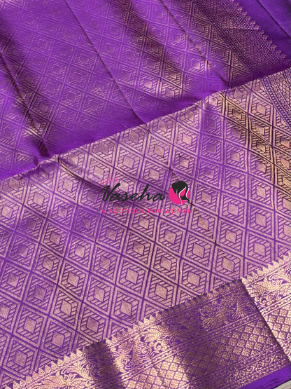 Pure Soft Silk Saree - Kanchi Border - Green & Purple Combo - VVPSS046
