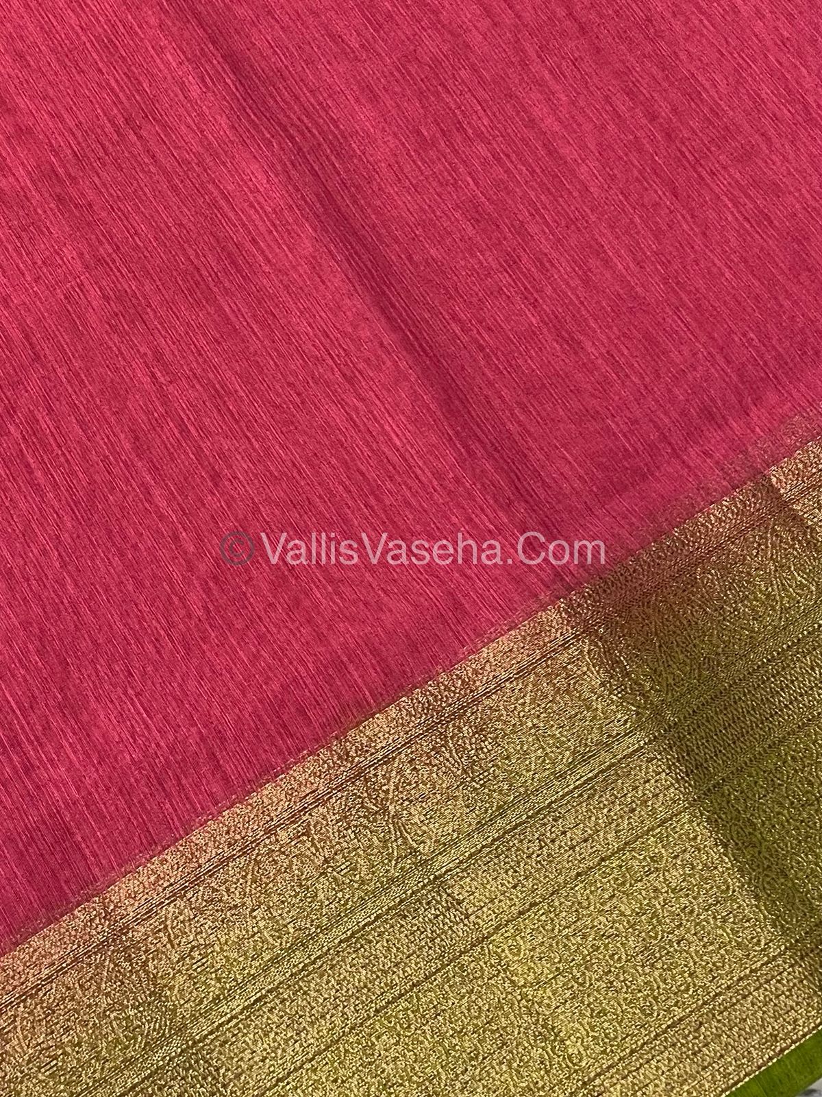 Bamboo Silk Saree -Red with Green Shade - VVBSS008