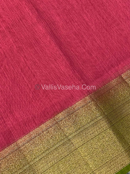 Bamboo Silk Saree -Red with Green Shade - VVBSS008