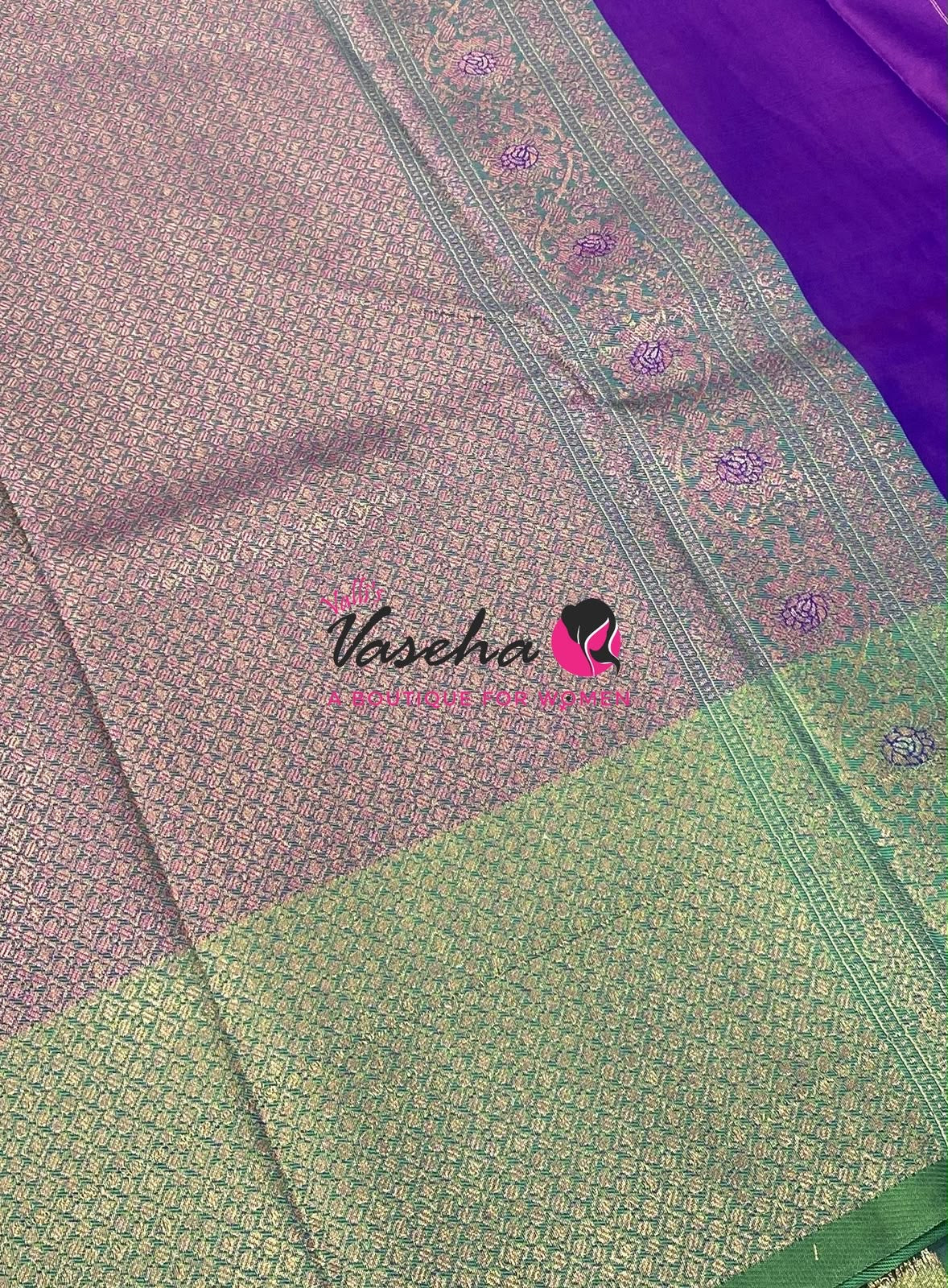 Semi Soft Silk - Purple  With Dual Tone Bluish Green Combo -VVSSS039