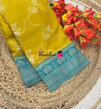 Banarasi Georgette Saree - Yellow With Blue Combo - VVBGS002