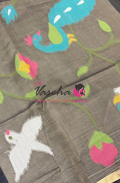 Semi Duppion Tussar Silk Saree | Black Shade |VVSDT001