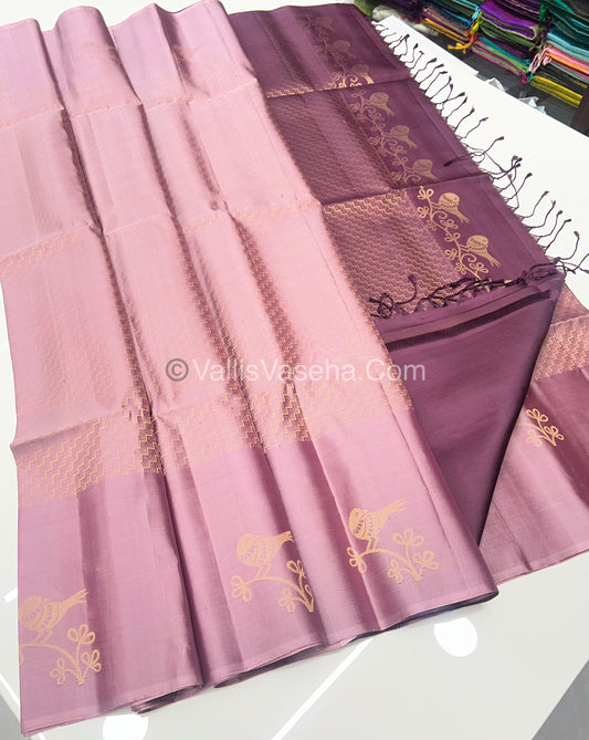 Pure Soft Silk Saree - Pink With Wine Brown Shade - VVPSS063