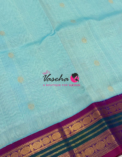 Pure Korvai Silk Cotton Saree - Blue with Purple - VVKSC004