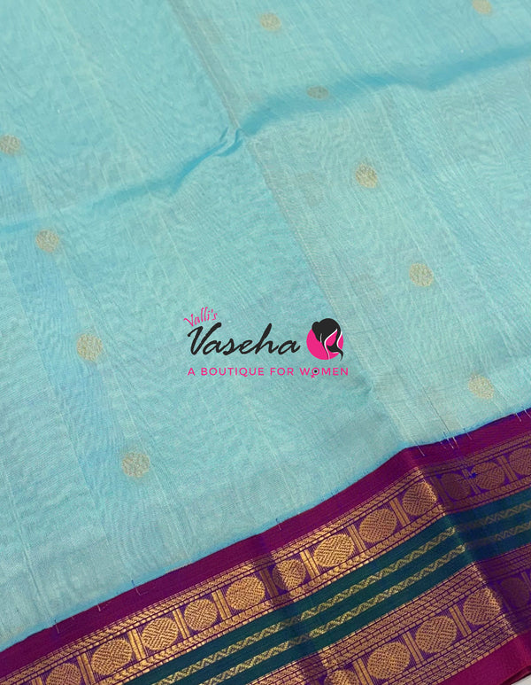 Pure Korvai Silk Cotton Saree - Blue with Purple - VVKSC004