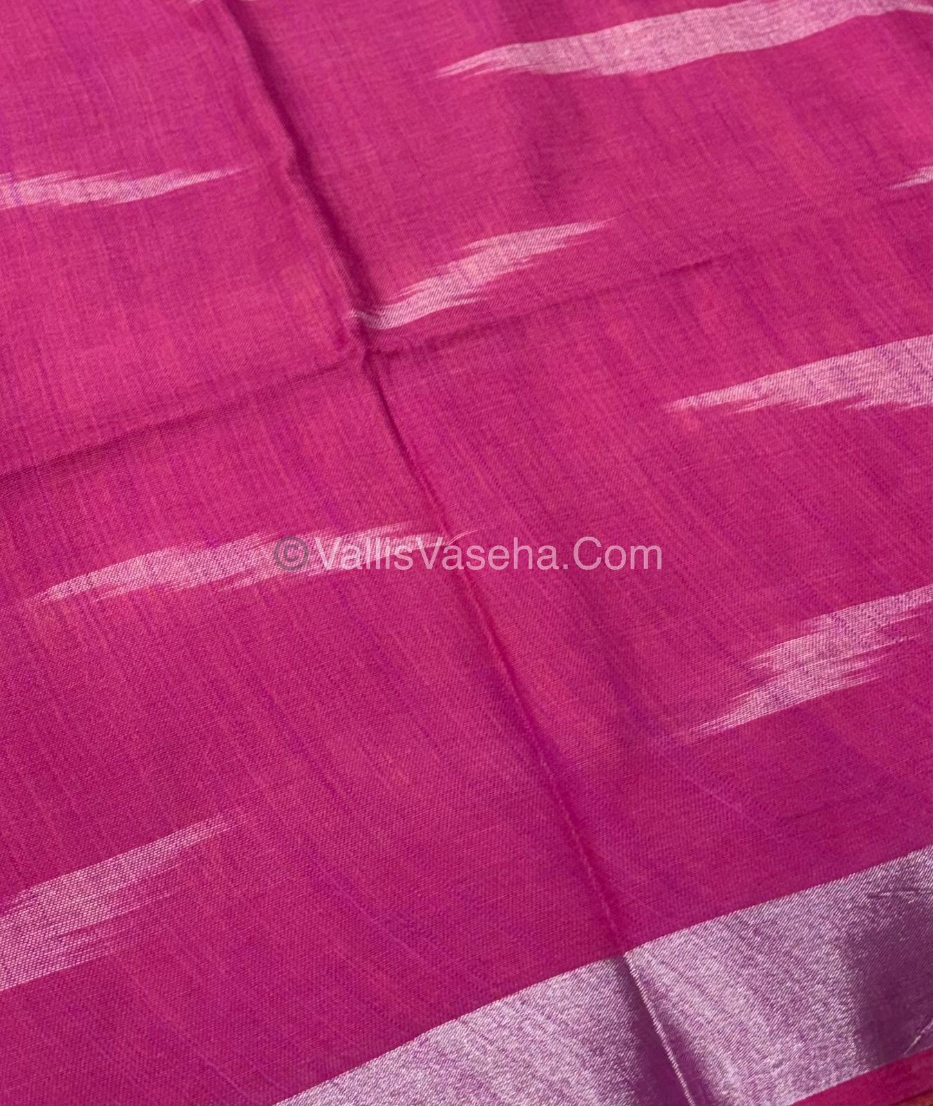 Bhagalpuri Linen Cotton Saree - Ikkat Print - Orange With Pink  Shade - VVBLC002