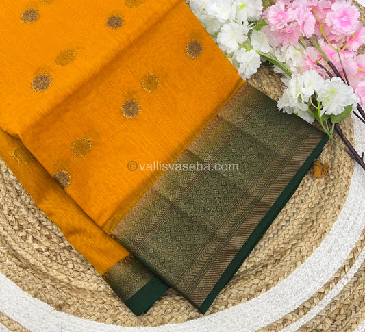 Bamboo Silk Saree  - Yellow with Green Shade - VVBSS001